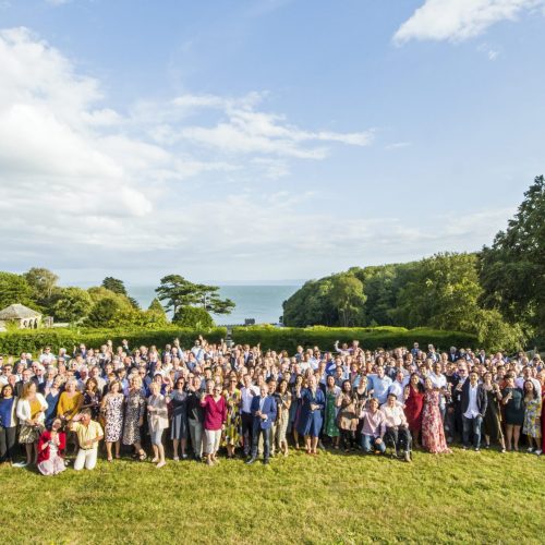 Alumni group photo on the top lawn of St Donat's Castle