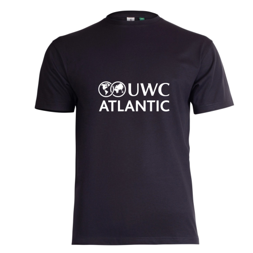 Black tshirt with white UWC Atlantic logo across chest