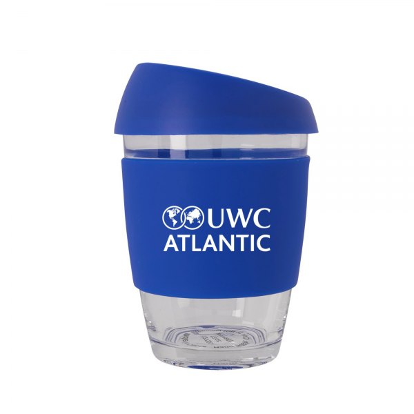 Glass coffee cup 12oz with UWC Atlantic branding