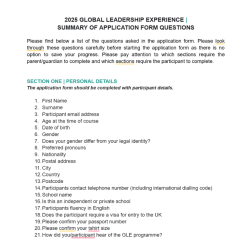 2025 GLE Application Summary of Questions | PDF