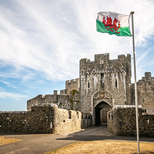 St Donat’s Castle Portcullis Portcullis entrance to St Donat's Castle with welsh flag flying