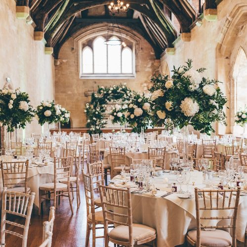 St Donat’s Castle Bradenstoke Hall setup for a wedding breakfast