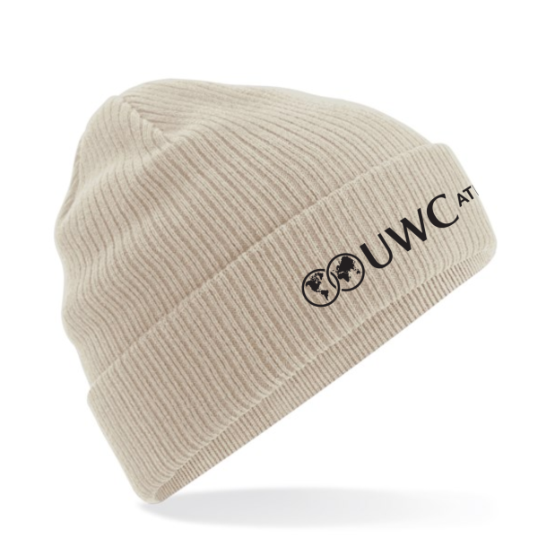 Stone beanie with black UWC Atlantic logo