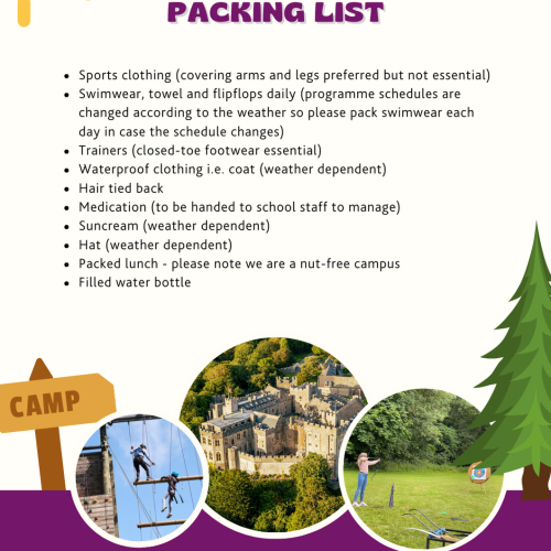 Packing list – day camps Day camps packing list poster