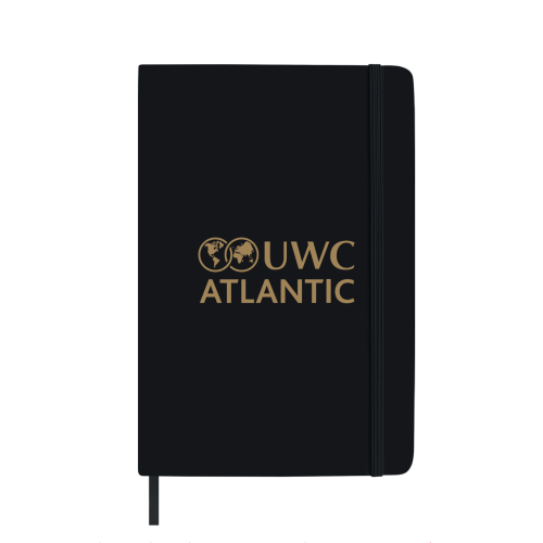 Black UWC Atlantic notebook with gold foil logo
